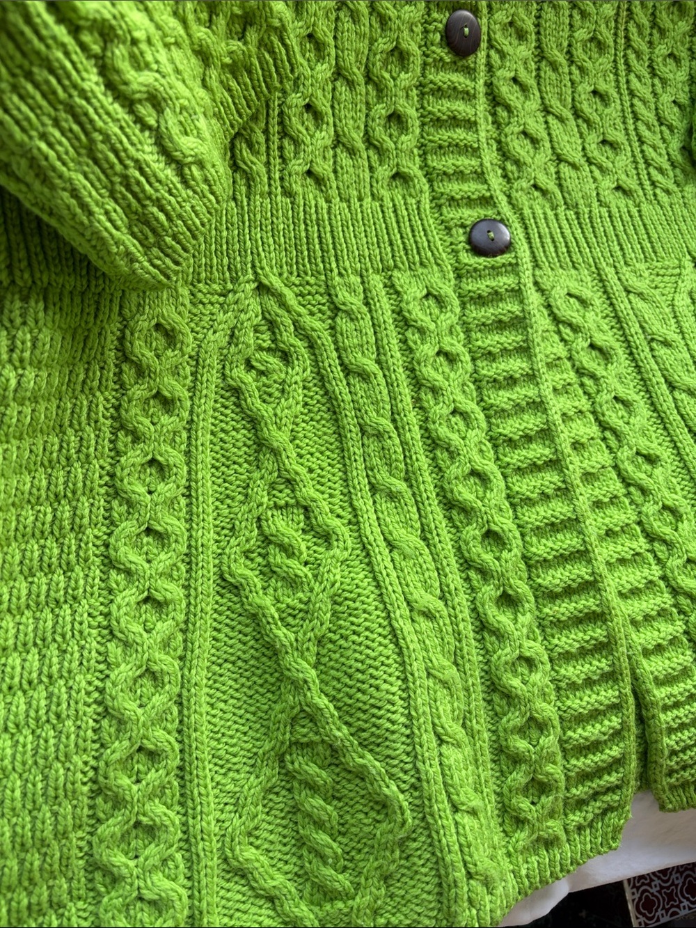 Merino Wool Cardigan Sweater XXL Plus Green Made Ireland Cable Knit Cottagecore - Picture 4 of 9